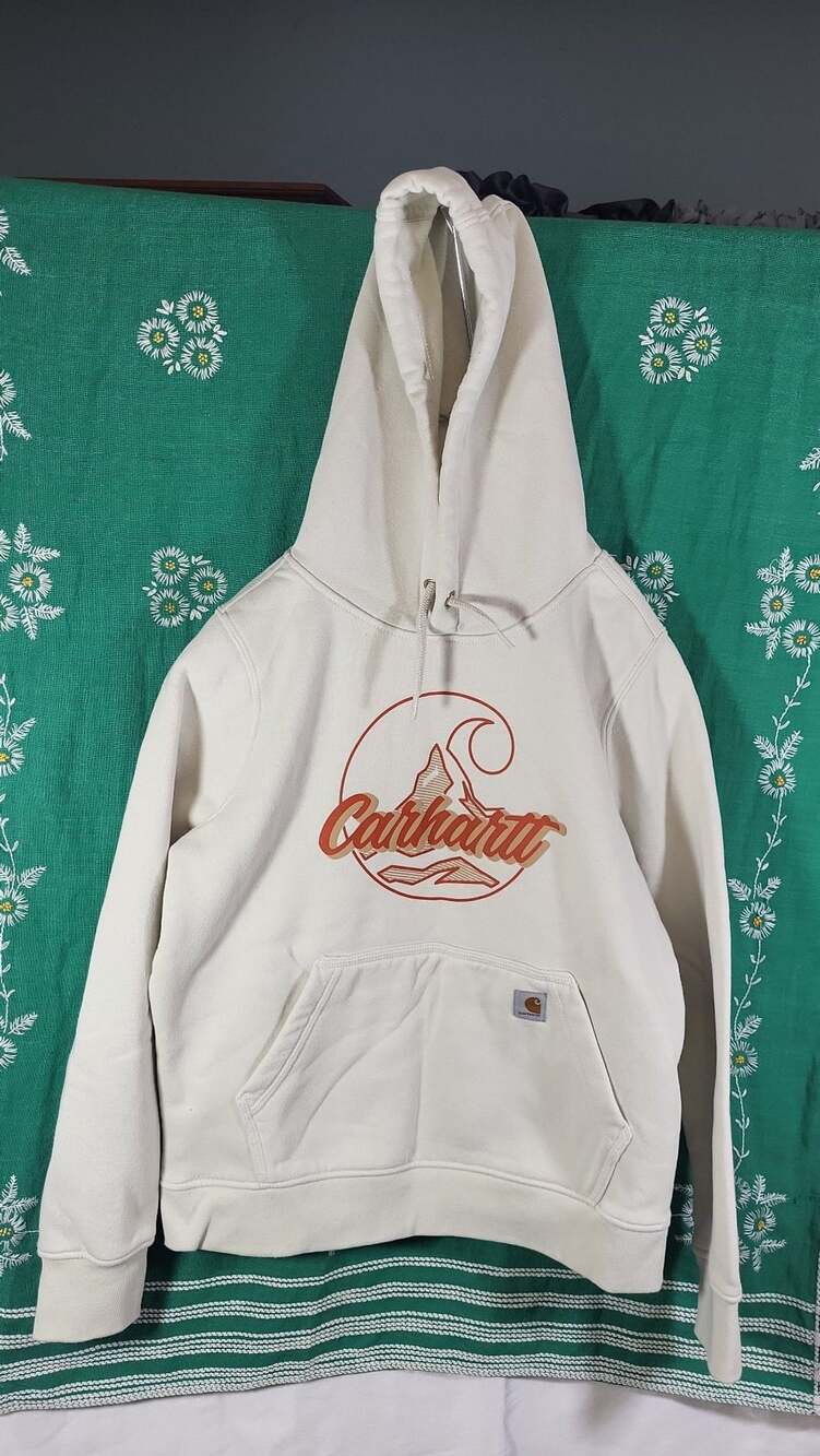 Carhartt Women's Relaxed Fit Midweight C Logo Graphic Hooded Sweatshirt - Cream,